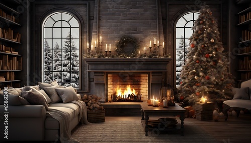 fireplace with christmas decorations © Pamarac