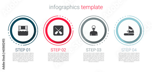 Set Water volleyball net, Paddle, Swimmer and Windsurfing. Business infographic template. Vector