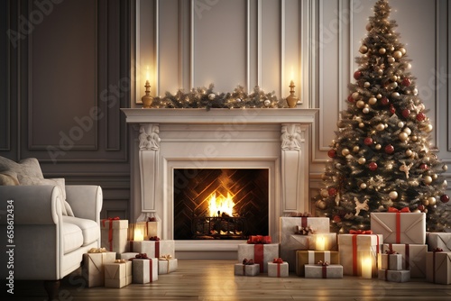 fireplace with christmas decorations
