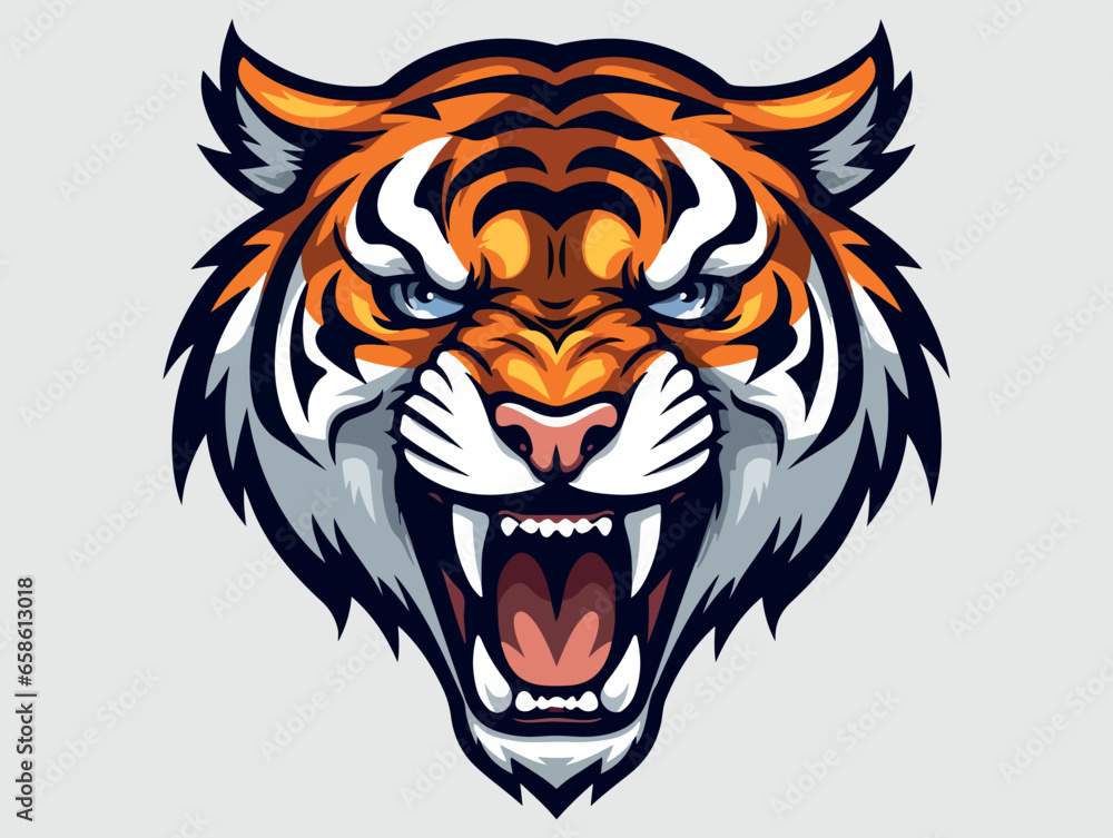Angry tiger esport logo vector illustration with isolated background