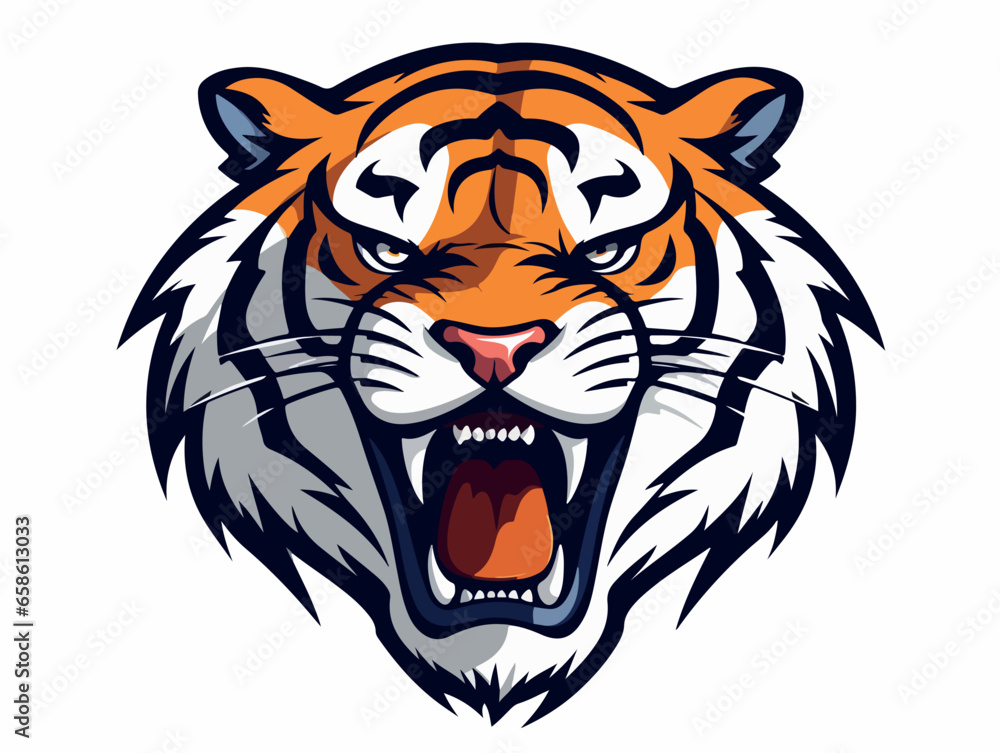 Angry tiger esport logo vector illustration with isolated background