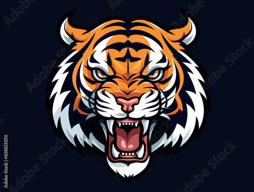 Fototapeta Naklejka Na Ścianę i Meble -  Angry tiger esport logo vector illustration with isolated background