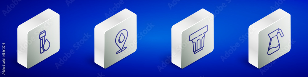 Set Isometric line Test tube with water drop, Water location, Glass and Jug glass icon. Vector Set Isometric line Test tube with water drop, Water location, Glass and Jug glass icon. Vector
