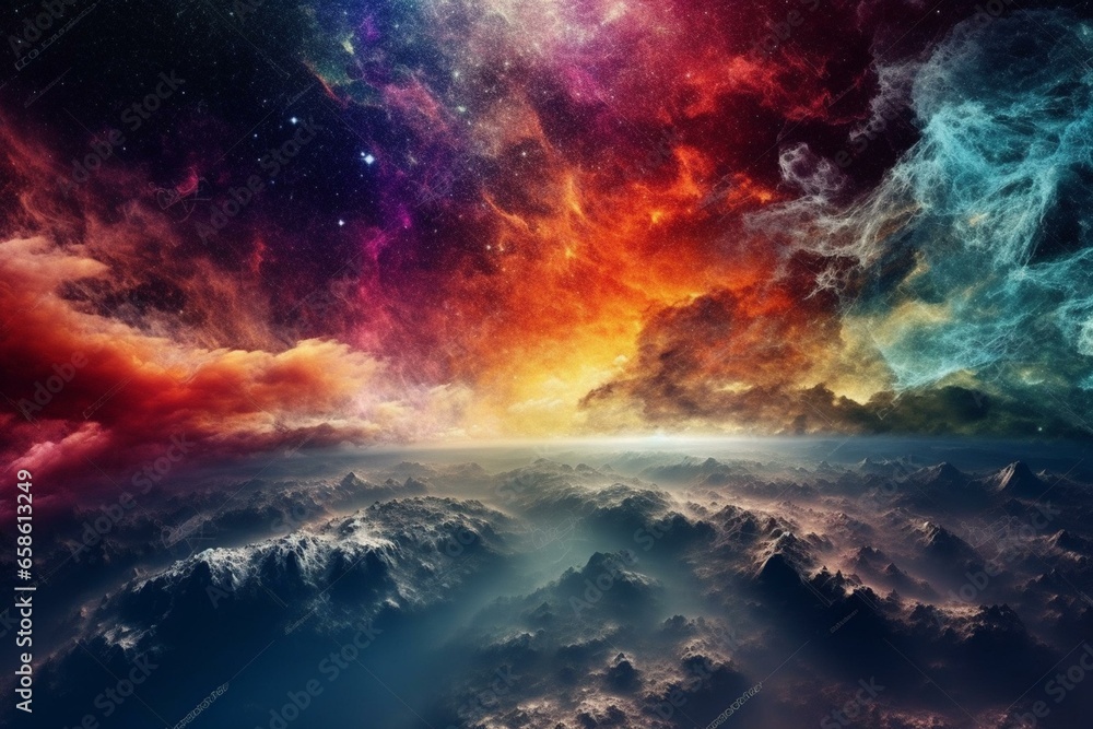 vivid sky with cosmic elements. Generative AI