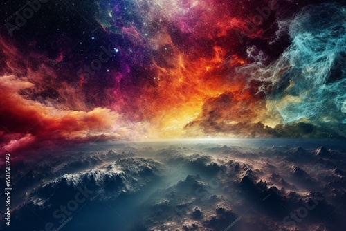 vivid sky with cosmic elements. Generative AI