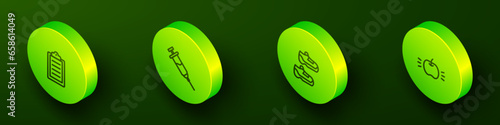 Set Isometric line Sport training program, Doping syringe, sneakers and Apple icon. Vector