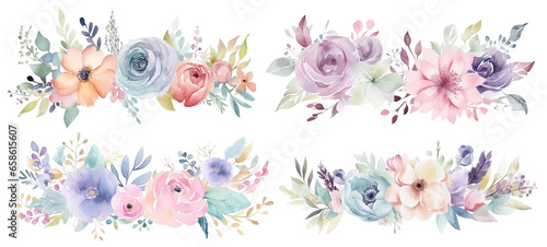 Set of watercolor pastel flower decorative patterns, cut out