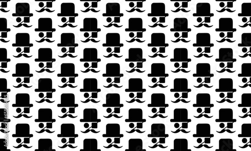 pattern background with the image of a smiling person's face, wearing an eye patch like a small black-eyed pirate, long mustache, wearing a hat © Meri Fitrah