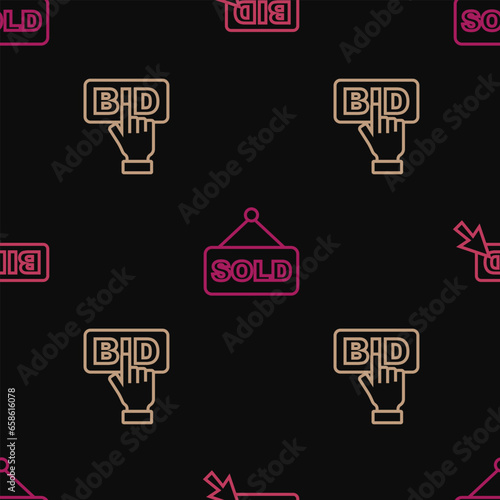 Set line Bid, and Auction sold on seamless pattern. Vector