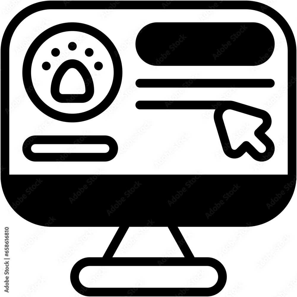 Vector Icon Online Store, Pet Shop, Screen, Paw Print, Animals, Monitor Vector Icon Online Store, Pet Shop, Screen, Paw Print, Animals, Monitor