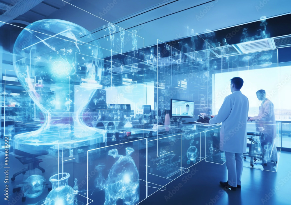 Health care young researchers and scientist team in large labaratory.Healthcare research concept.AI Generative Health care young researchers and scientist team in large labaratory.Healthcare research concept.AI Generative