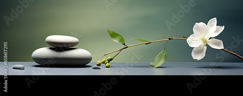 Tranquil Zen panorama, space for text, evoking relaxation and well-being