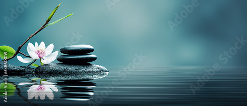 Illustration with a zen scene of deep relaxation and tranquility and with space for text photo