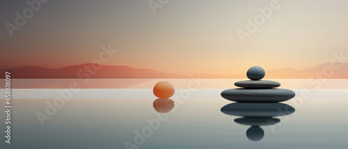 Panoramic scene of zen aesthetics  empty space  well-being  relaxation  harmony and visual balance