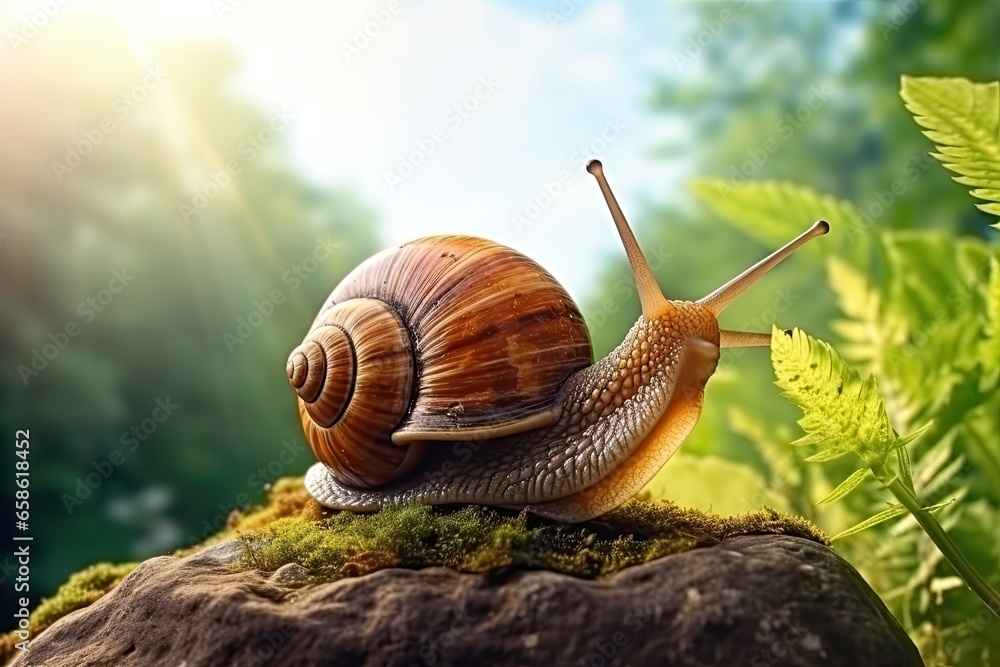 close up a snail on a rock close up a snail on a rock