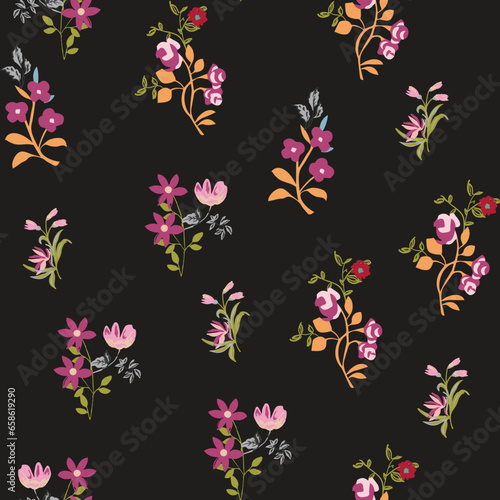 seamless, spaced out, floral pattern, flowers in bunches, clusters
