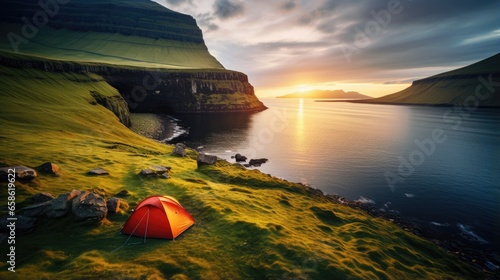 The Faroe Islands have steep cliffs. Seaside fjords  waterfalls and fields