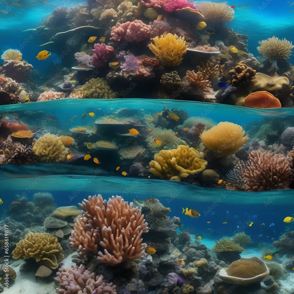 Obraz premium A panoramic view of a vibrant and diverse underwater coral reef ecosystem4