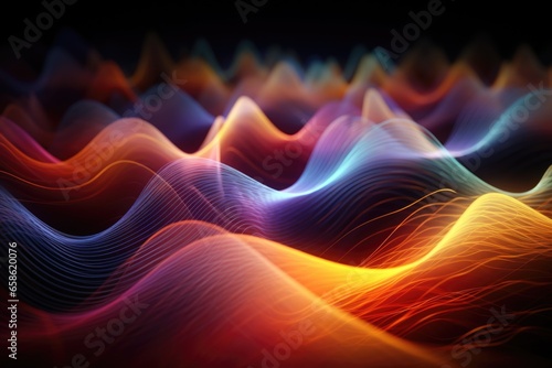 A detailed view of a wave made up of vibrant colored lines. This image can be used to add a dynamic and energetic touch to various design projects.