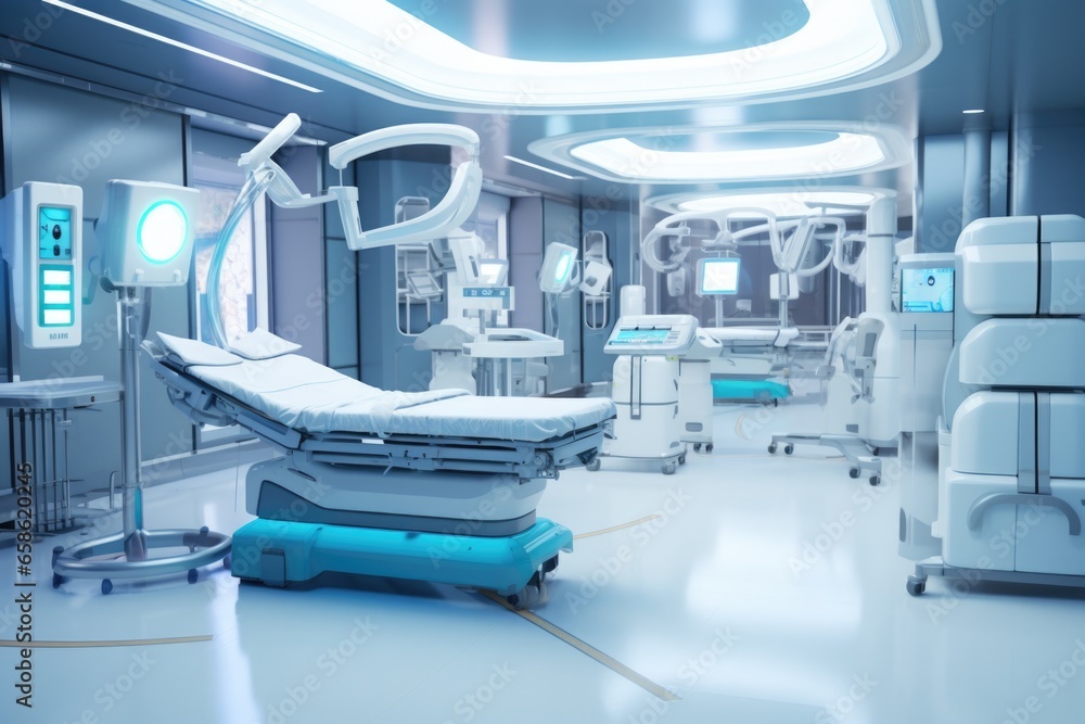 A picture of a hospital room filled with various medical equipment. This image can be used to depict healthcare, medical treatment, or hospital settings. A picture of a hospital room filled with various medical equipment. This image can be used to depict healthcare, medical treatment, or hospital settings.