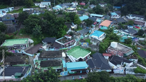 Jaman Mural Village at Jeonju Hanok Village from aerial drone view. 자만벽화마을.