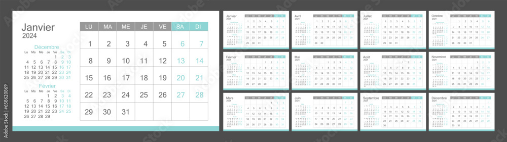 Calendar in French for 2024 monthly Calendar in French for 2024 monthly