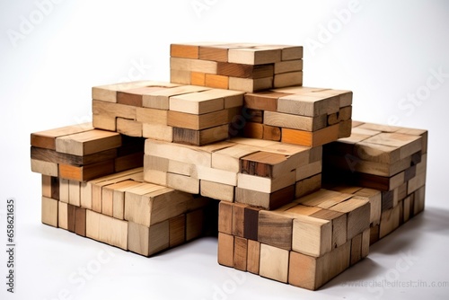 Table made of wooden boxes  placed separately  on a white background. Generative AI