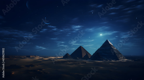 Night s Mystery  Pyramids of Giza Illuminated in Darkness