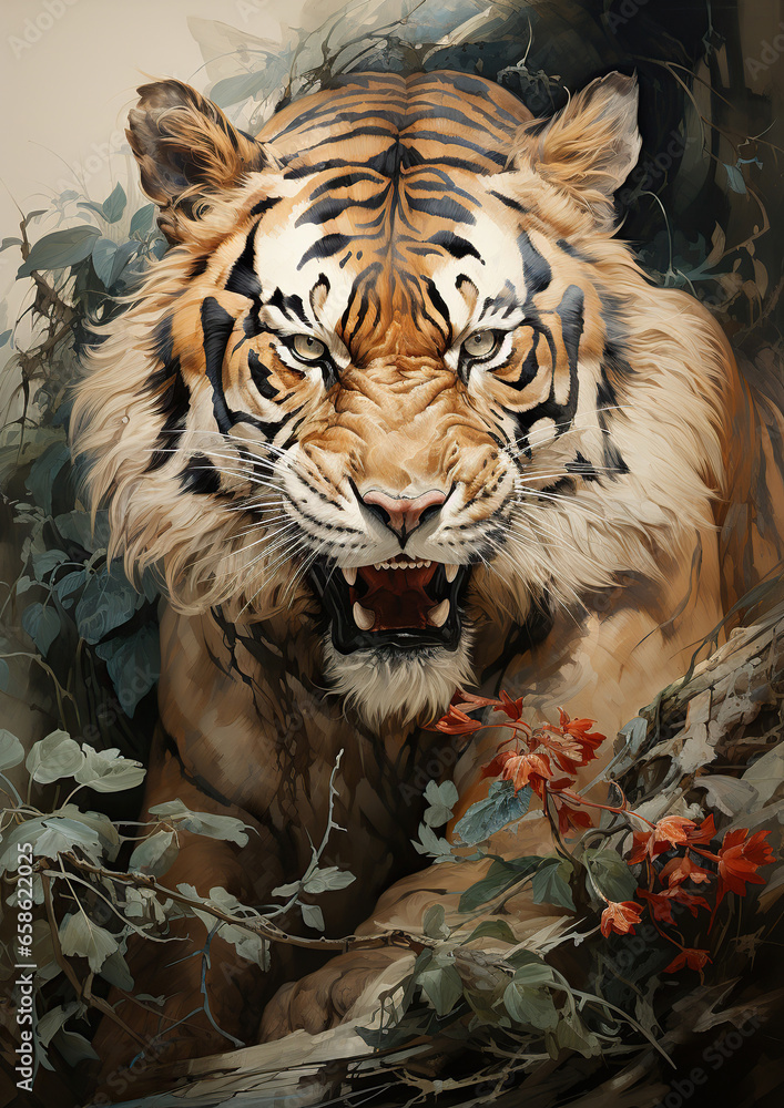 Wild Majesty: A Snarling Tiger in the Jungle,portrait of a tiger,portrait of a bengal tiger Wild Majesty: A Snarling Tiger in the Jungle,portrait of a tiger,portrait of a bengal tiger