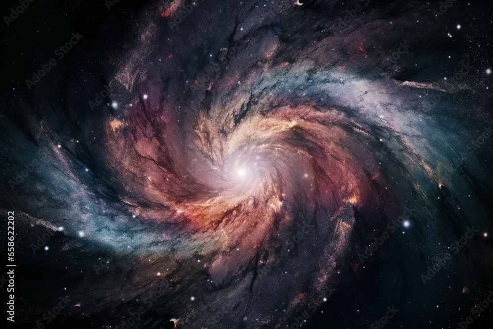 Cosmos with swirling nebula, representing spiritual consciousness. Generative AI