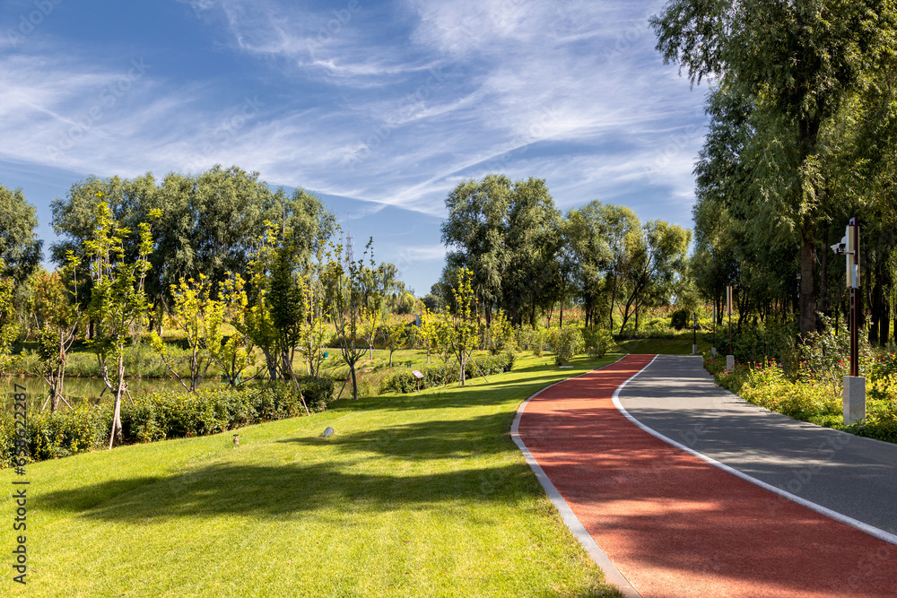 Obraz premium Colorful walking trails in the park in autumn