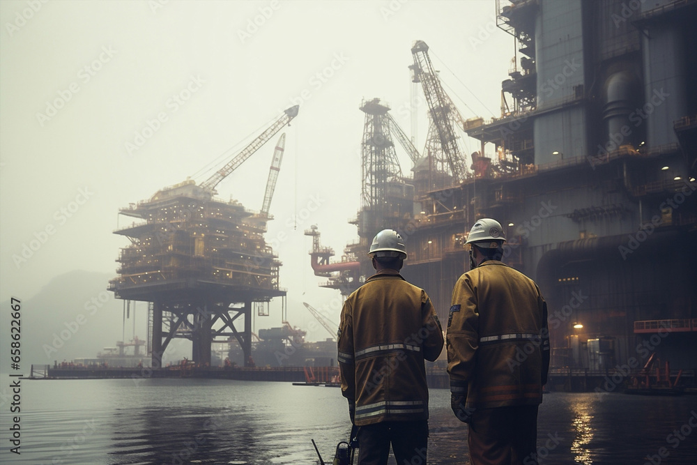 Industrial men rig oil construction gas - obrazy, fototapety, plakaty 