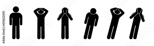shocked man icon, isolated human stick figure silhouette, illustration of man surprised