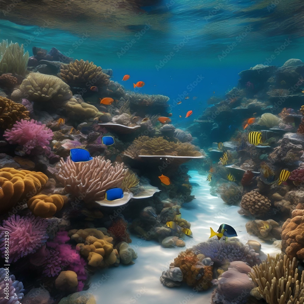 Obraz premium A computer-generated visualization of a thriving and biodiverse coral reef ecosystem2
