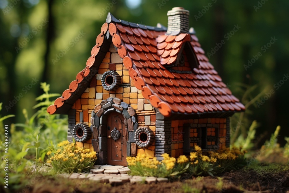 A small house with a roof made of tiles. Generative AI