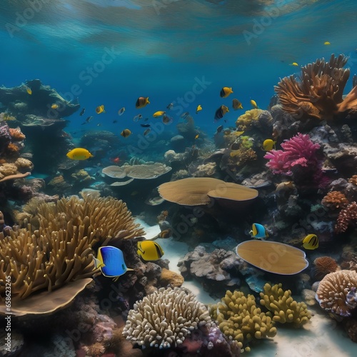 A panoramic view of a vibrant and diverse coral reef ecosystem teeming with marine life5