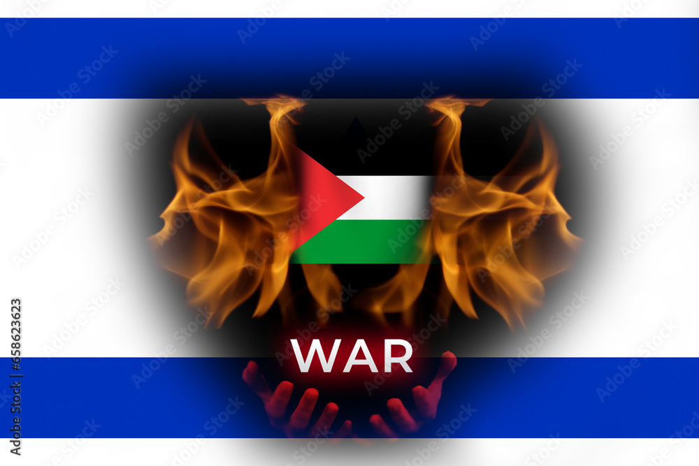 Palestine Israel war. Banner for design. Text. Demon evil holding ...