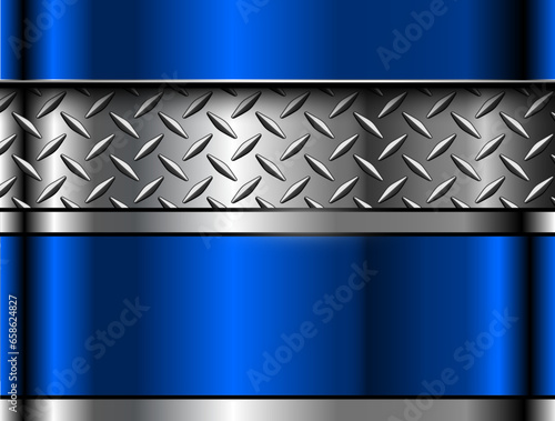 Silver blue metallic background with diamond plate texture, shiny chrome metallic technology background.