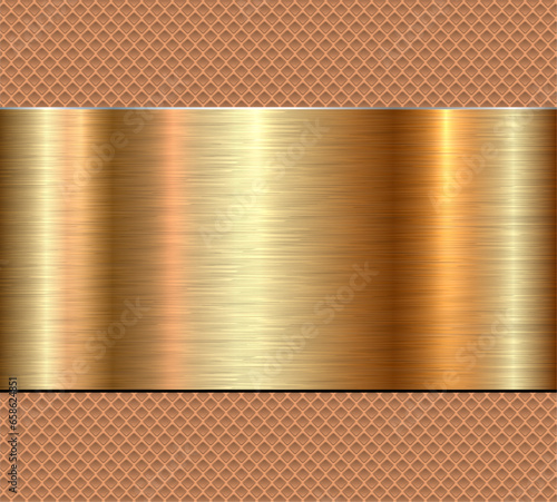 Gold metal 3D background, lustrous and shiny metallic design with brushed metal texture pattern.