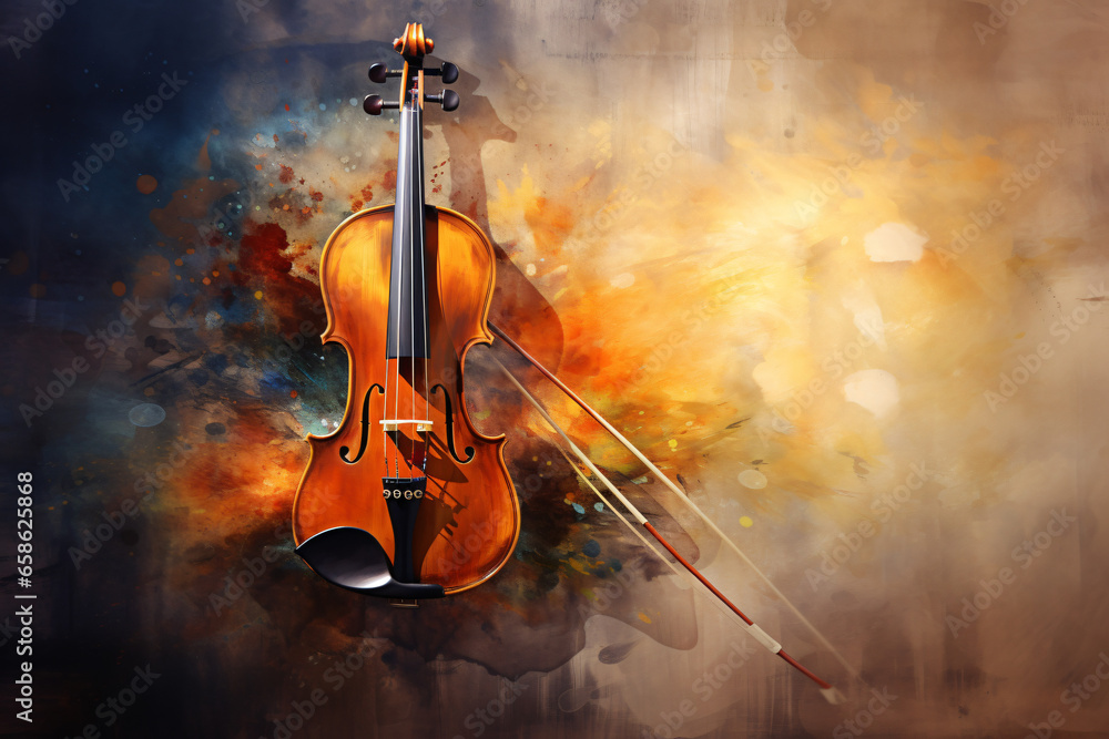 Violin musical instrument with paint spots background