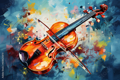 Violin musical instrument with paint spots background