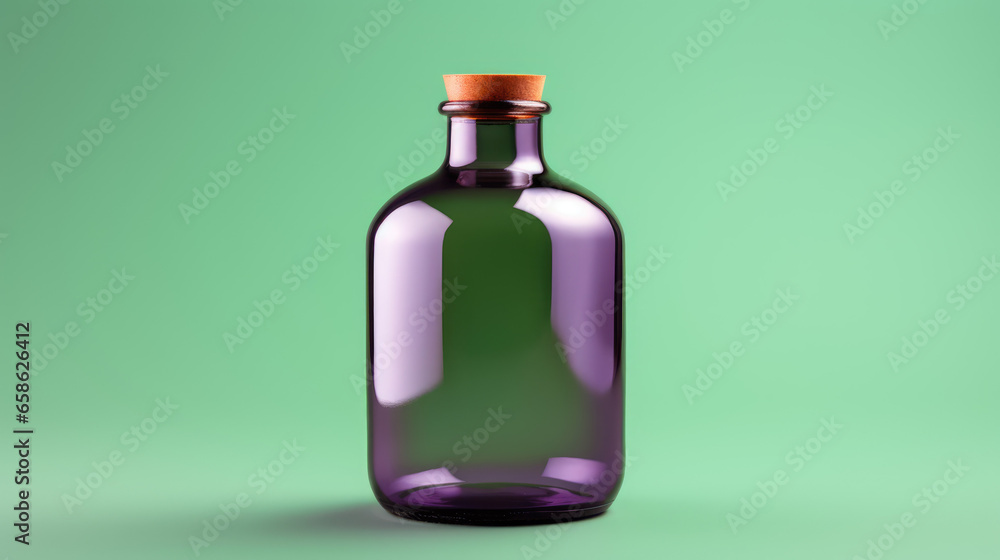 Glass bottle on green background. 3d illustration. Mock up. Glass bottle on green background. 3d illustration. Mock up.
