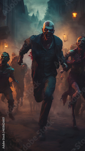 a huge amount of furious zombies charging forward, Ai art