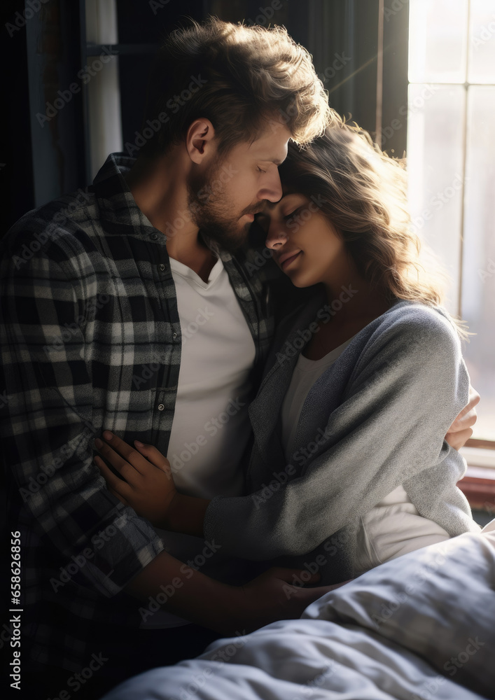 Generative AI, beautiful young man and woman, couple of lovers lying in bed, family, love, romance, passion, guy, girl, day off, sex life, date, valentine's day, relationship, time together, light Generative AI, beautiful young man and woman, couple of lovers lying in bed, family, love, romance, passion, guy, girl, day off, sex life, date, valentine's day, relationship, time together, light