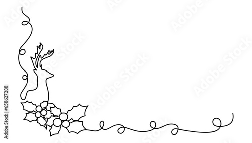 holy berry with deer for christmas line art, single line vector
