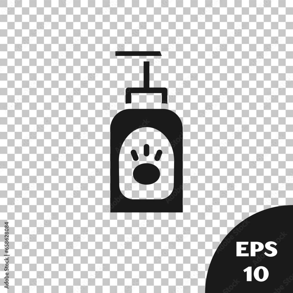 Black Pet shampoo icon isolated on transparent background. Pets care sign. Dog cleaning symbol. Vector Black Pet shampoo icon isolated on transparent background. Pets care sign. Dog cleaning symbol. Vector