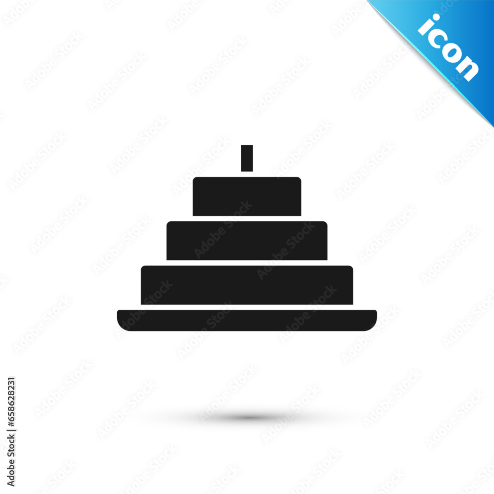 Grey Cake with burning candles icon isolated on white background. Happy Birthday. Vector Grey Cake with burning candles icon isolated on white background. Happy Birthday. Vector