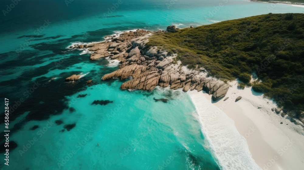 Fototapeta premium Aerial beach shot with rock formation