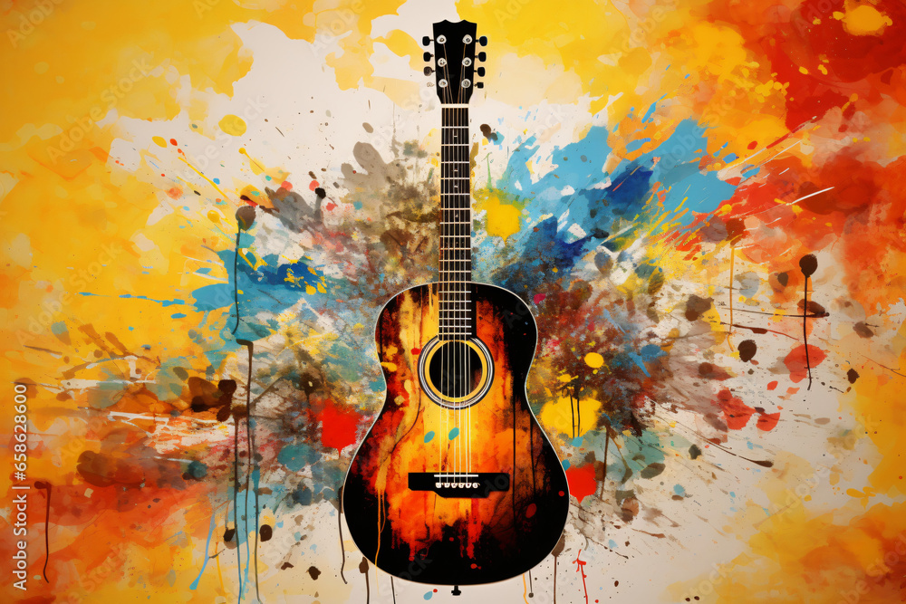 guitar musical instrument with paint spots background