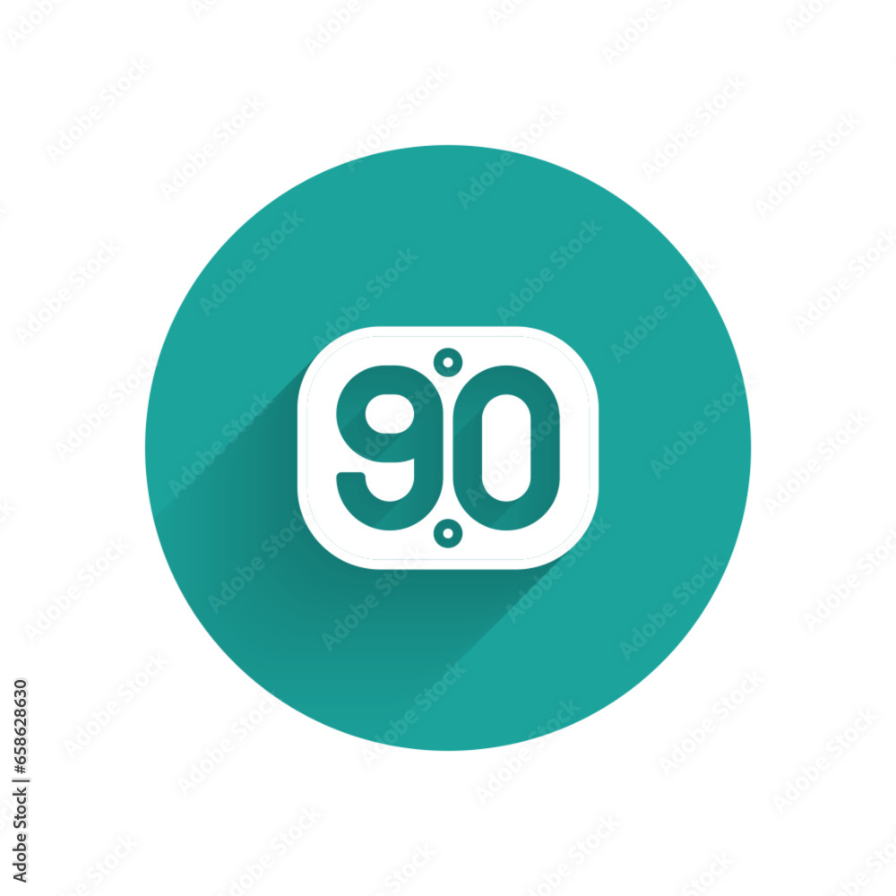 White 90s Retro icon isolated with long shadow. Nineties poster. Green circle button. Vector White 90s Retro icon isolated with long shadow. Nineties poster. Green circle button. Vector